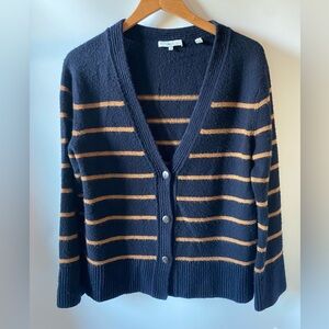 Vince Navy Tan Striped Cashmere Wool Cardigan Size M